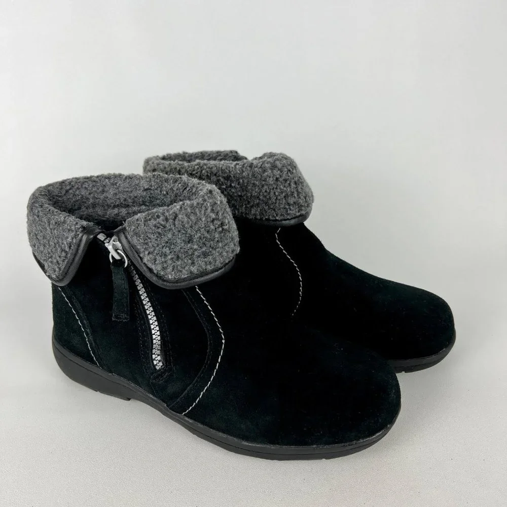 Khombu Womens Black Waterproof Shearling Lined Zip Winter Ankle Boots size 8